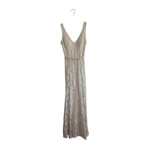 B. Darlin Women's Lace Maxi Evening Gown 3/4 Sleeveless V-Neck Beige Dress